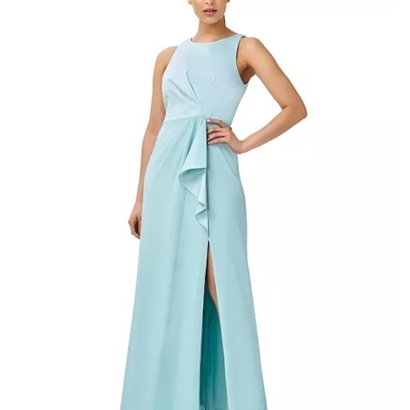 Adrianna Papell Womens Blue Halter Ruffled Formal Evening Dress Gown NWT… - Picture 3 of 14